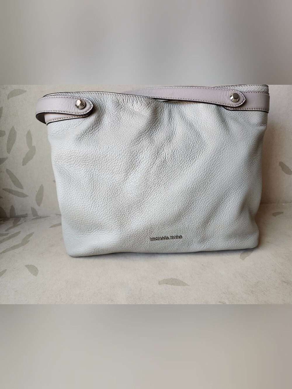 Michael Kors Light Gray Leather Shoulder Bag with Taupe Trim